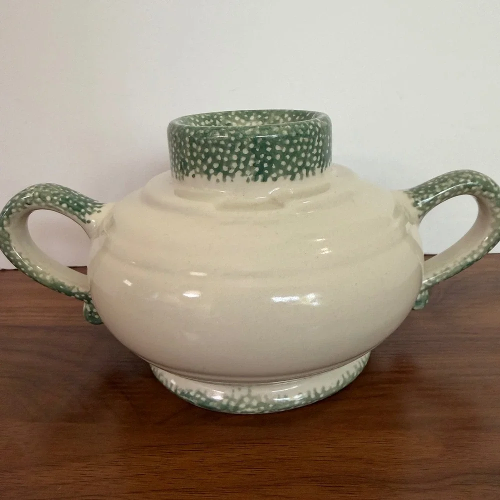 Ceramic Apple Taper Candle Holder Double Handle Farmhouse Green Cream Cottage